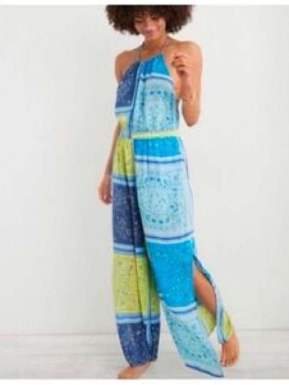 aerie Patchwork Halter Jumpsuit